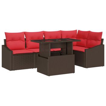 Gartensofa-set 6 stk. Braun und Rot Poly-Rattan