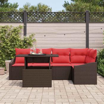 Gartensofa-set 6 stk. Braun und Rot Poly-Rattan