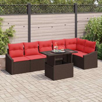 ARDEBO.de - Gartensofa-set 7 stk. Braun und Rot Poly-Rattan