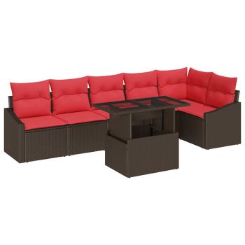 Gartensofa-set 7 stk. Braun und Rot Poly-Rattan