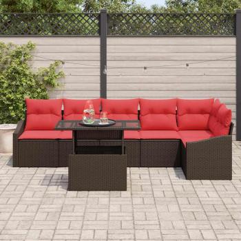 Gartensofa-set 7 stk. Braun und Rot Poly-Rattan