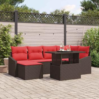 ARDEBO.de - Sofa Set 7 stk. Braun und Rot Poly Rattan