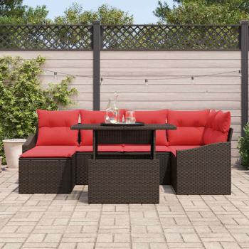 Sofa Set 7 stk. Braun und Rot Poly Rattan