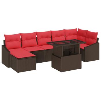 Gartensofa-set 8 stk. Braun und Rot Poly-Rattan