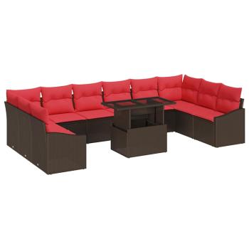 Sofa Set 11 stk. 10-Sitzanzahl Braun und Rot Poly-Rattan