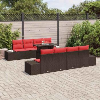 Gartensofa-set 7 stk. 6-Sitzanzahl Braun und Rot Poly-Rattan