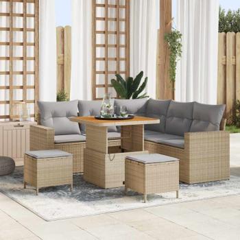 ARDEBO.de - Gartensofa-set 9 Stk. 6-Sitzanzahl Beige und Hellgrau