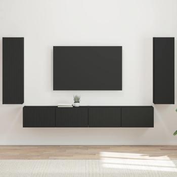 ARDEBO.de - TV-Wandregal-Set 4 stk. Schwarz Holzwerkstoff