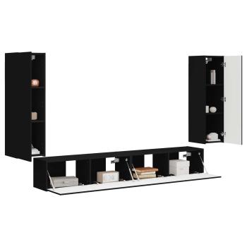 TV-Wandregal-Set 4 stk. Schwarz Holzwerkstoff