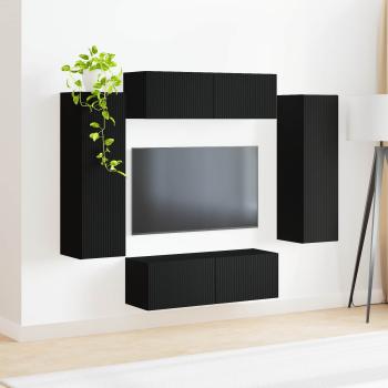 TV-Wandregal-Set 4 stk. Schwarz Holzwerkstoff