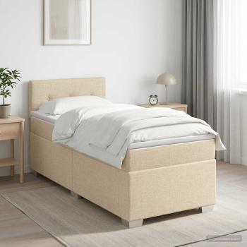 ARDEBO.de - Boxspringbett mit Matratze mit Kopfteil Creme 80 x 200 cm Stoff