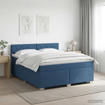 ARDEBO.de - Boxspringbett mit Matratze mit Kopfteil Blau 140 x 200 cm Stoff