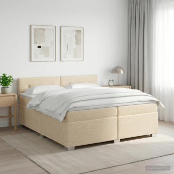 ARDEBO.de - Boxspringbett mit Matratze Creme 200 x 200 cm Stoff