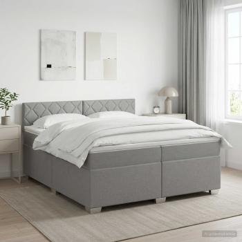 ARDEBO.de - Boxspringbett mit Matratze Hellgrau 200 x 200 cm Stoff