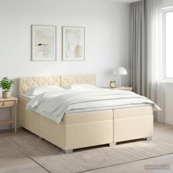 ARDEBO.de - Boxspringbett mit Matratze Creme 200 x 200 cm Stoff