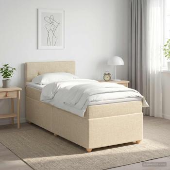 ARDEBO.de - Boxspringbett mit Matratze mit Kopfteil Creme 90 x 190 cm Stoff