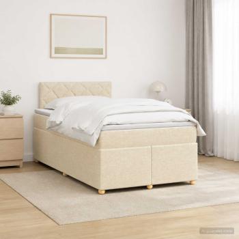 ARDEBO.de - Boxspringbett mit Matratze Creme 120 x 200 cm Stoff