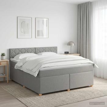 ARDEBO.de - Boxspringbett mit Matratze Hellgrau 180 x 200 cm Stoff