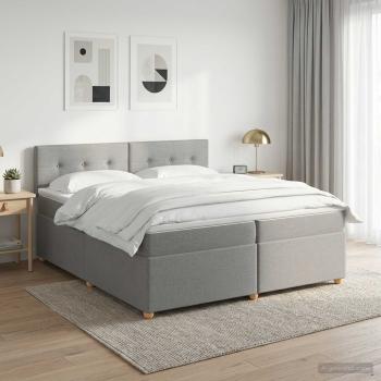 ARDEBO.de - Boxspringbett mit Matratze Hellgrau 200 x 200 cm Stoff