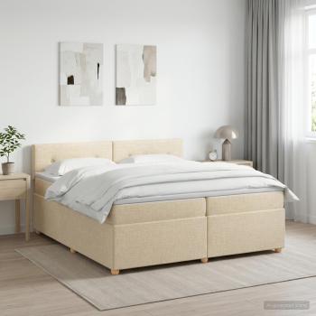 ARDEBO.de - Boxspringbett mit Matratze Creme 200 x 200 cm Stoff