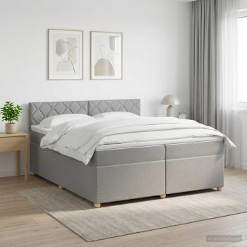 ARDEBO.de - Boxspringbett mit Matratze Hellgrau 200 x 200 cm Stoff