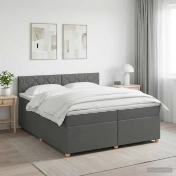 ARDEBO.de - Boxspringbett mit Matratze Dunkelgrau 200 x 200 cm Stoff