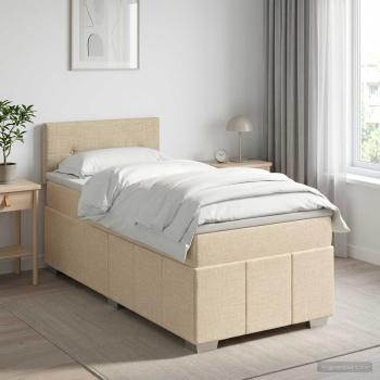 ARDEBO.de - Boxspringbett mit Matratze mit Kopfteil Creme 90 x 200 cm Stoff