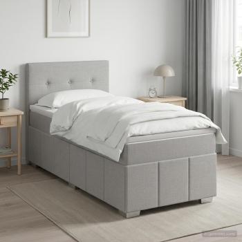 ARDEBO.de - Boxspringbett mit Matratze Hellgrau 100 x 200 cm Stoff