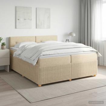 ARDEBO.de - Boxspringbett mit Matratze Creme 200 x 200 cm Stoff