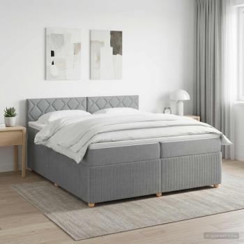 ARDEBO.de - Boxspringbett mit Matratze Hellgrau 200 x 200 cm Stoff