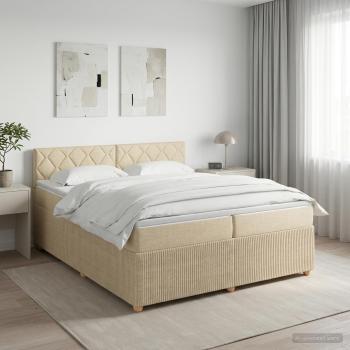 ARDEBO.de - Boxspringbett mit Matratze Creme 200 x 200 cm Stoff