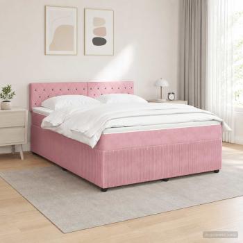 ARDEBO.de - Boxspringbett mit Matratze mit Kopfteil Rosa 140 x 200 cm Samt