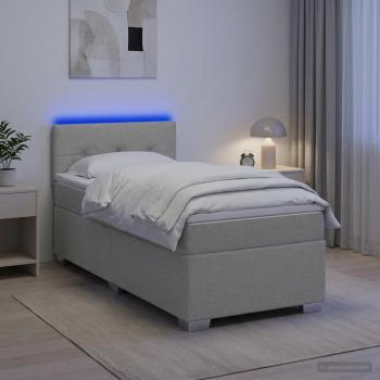 ARDEBO.de - Boxspringbett mit Matratze und LED Hellgrau 80 x 200 cm Stoff