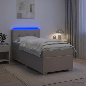 ARDEBO.de - Boxspringbett mit Matratze und LED Taupe 90 x 200 cm Stoff