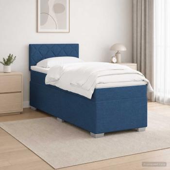 ARDEBO.de - Boxspringbett mit Matratze und LED Blau 90 x 200 cm Stoff