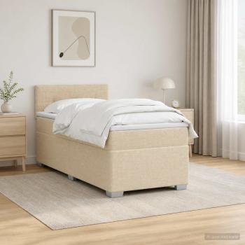 ARDEBO.de - Boxspringbett mit Matratze und LED Creme 100 x 200 cm Stoff