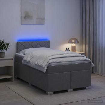 ARDEBO.de - Boxspringbett mit Matratze und LED Hellgrau 120 x 190 cm Stoff