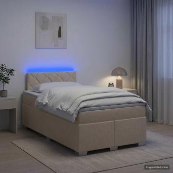 ARDEBO.de - Boxspringbett mit Matratze und LED Creme 120 x 190 cm Stoff