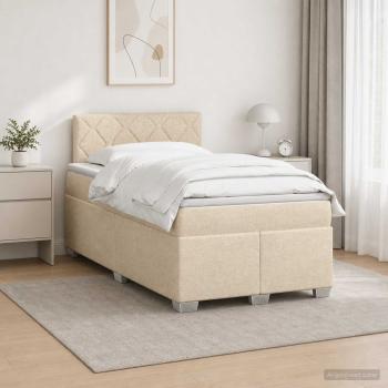 Boxspringbett mit Matratze und LED Creme 120 x 190 cm Stoff