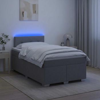 ARDEBO.de - Boxspringbett mit Matratze und LED Hellgrau 120 x 200 cm Stoff