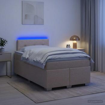 ARDEBO.de - Boxspringbett mit Matratze und LED Creme 120 x 200 cm Stoff