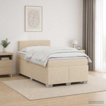 Boxspringbett mit Matratze und LED Creme 120 x 200 cm Stoff