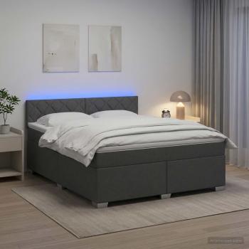 ARDEBO.de - Boxspringbett mit Matratze und LED Dunkelgrau 180 x 200 cm