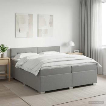 Boxspringbett mit Matratze und LED Hellgrau 200 x 200 cm Stoff