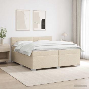 ARDEBO.de - Boxspringbett mit Matratze und LED Creme 200 x 200 cm Stoff