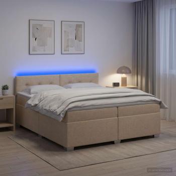 Boxspringbett mit Matratze und LED Creme 200 x 200 cm Stoff
