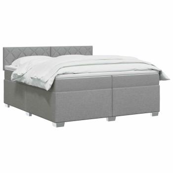 Boxspringbett mit Matratze und LED Hellgrau 200 x 200 cm Stoff