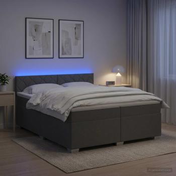 ARDEBO.de - Boxspringbett mit Matratze und LED Dunkelgrau 200 x 200 cm