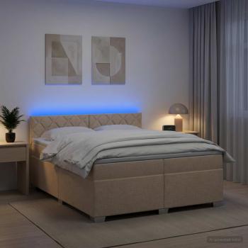 ARDEBO.de - Boxspringbett mit Matratze und LED Creme 200 x 200 cm Stoff
