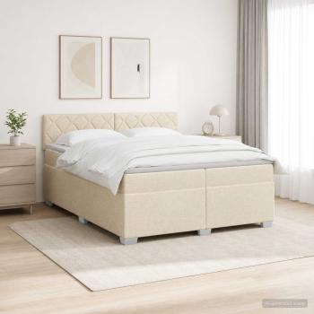 Boxspringbett mit Matratze und LED Creme 200 x 200 cm Stoff